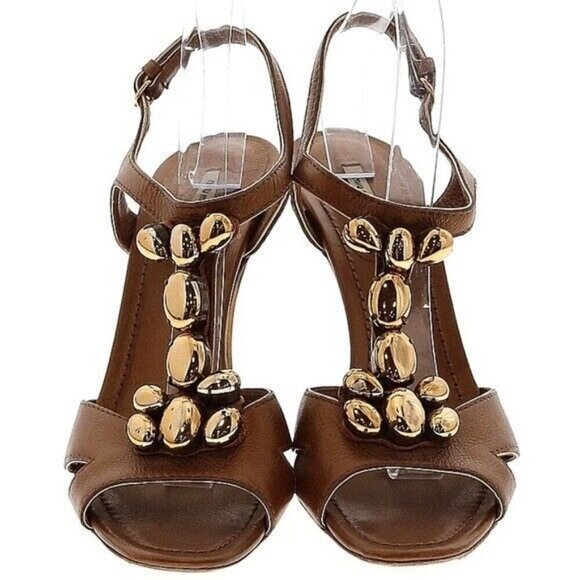Miu Miu T-Strap Heels Bronze Metallic Jeweled Sandals 41 US 11 Sling Back Party - Picture 2 of 11